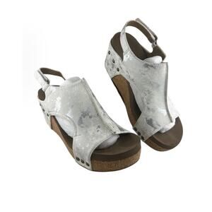 Boutique by Corky's "Carley" Cork Wedge Sandals - Silver Metallic Size:8 VGUC